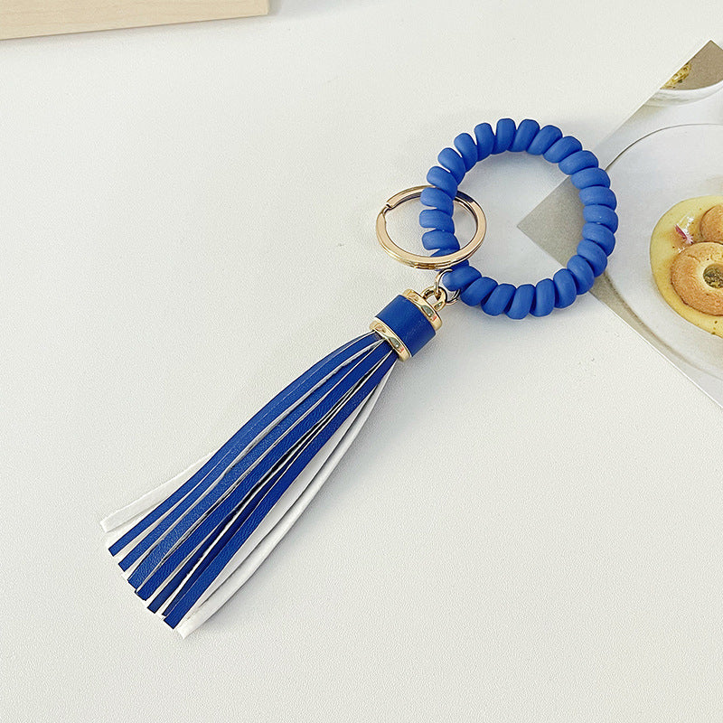 Brazalete al por mayor cable PU Leopardo Tassel Anti-Lost Keychains